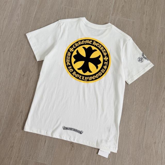 1:1 Top Quality CH Yellow Circle Cross Pocket White Short Sleeve T-Shirt