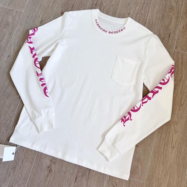 1:1 quality CH Rose Sanskrit Letters Printed on Neck Arm Sleeve Long Sleeve T-Shirt
