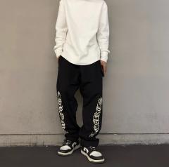1:1 quality CH Vertical Gothic Letter Black Wide Leg Sweatpants