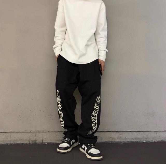 1:1 quality CH Vertical Gothic Letter Black Wide Leg Sweatpants