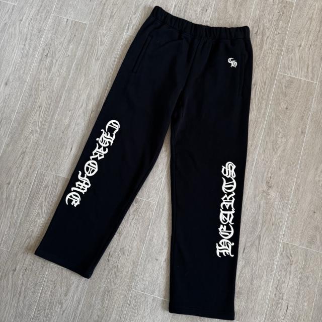1:1 quality CH Vertical Gothic Letter Black Wide Leg Sweatpants