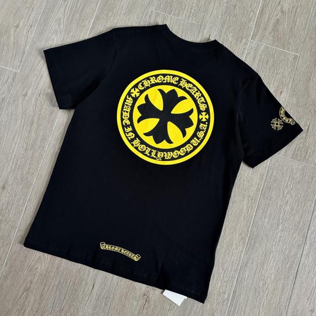 1:1 Top Quality CH Yellow Circle Cross Pocket White Short Sleeve T-Shirt