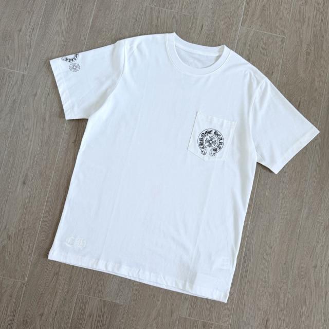 1:1 Top Quality CH Vertical Multicolor Horseshoe Circle White Pocket T-Shirt