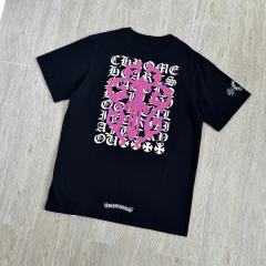1:1 Top Quality CH Pink Dagger Gothic Letter Background Black Pocket T-Shirt