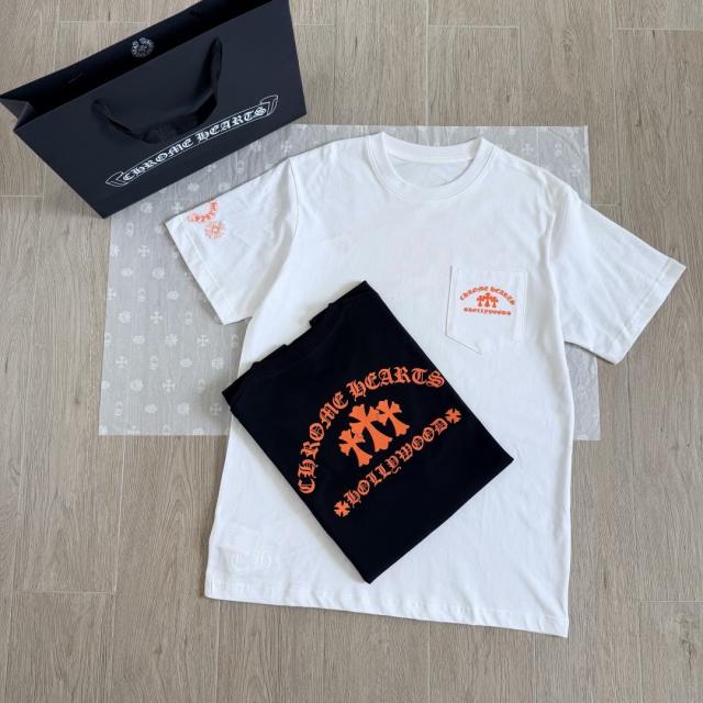 1:1 Top Quality CH Orange Triple Cross Hollywood Black Pocket T-Shirt