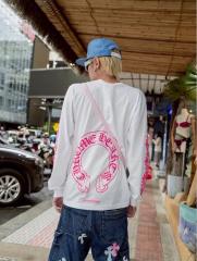 1:1 quality CH Hot Pink Horseshoe Circle White Long Sleeve Pocket T-Shirt