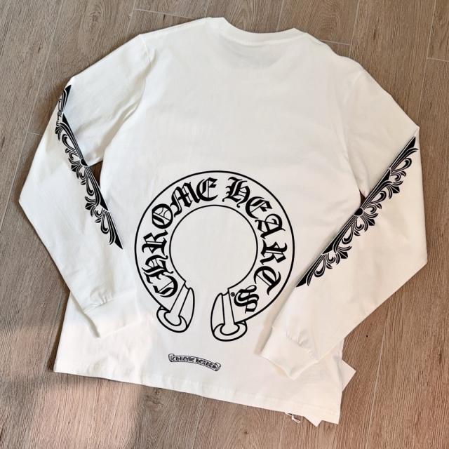 1:1 quality CH Black Floral Sleeve White Horseshoe Circle Pocket Long Sleeve T-Shirt
