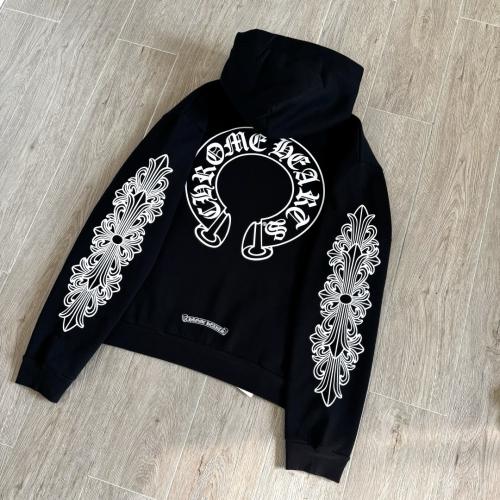 1:1 Top Quality CH White Floral Cross Sleeve Black Pullover Hoodie