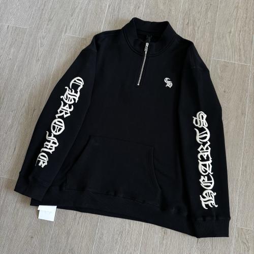 1:1 Top Quality CH Vertical CH Gothic Embroidery Black Quarter Zip Sweatshirt