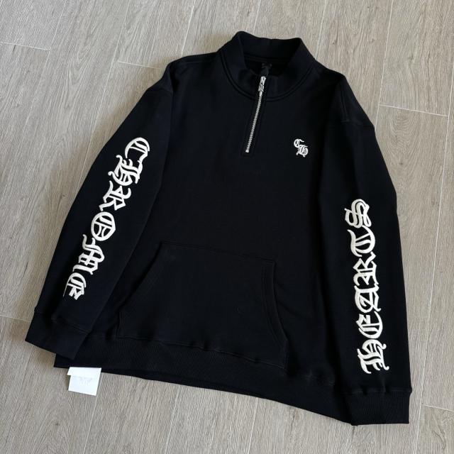 1:1 Top Quality CH Vertical CH Gothic Embroidery Black Quarter Zip Sweatshirt