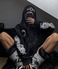 1:1 Top Quality CH White Floral Cross Sleeve Black Pullover Hoodie