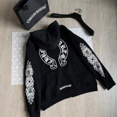 1:1 Top Quality CH White Floral Cross Sleeve Black Pullover Hoodie