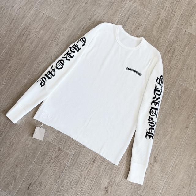 1:1 quality CH Vertical Gothic Word White Waffle Thermal Long Sleeve T-Shirt