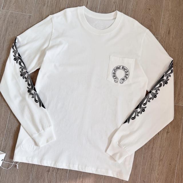 1:1 quality CH Black Floral Sleeve White Horseshoe Circle Pocket Long Sleeve T-Shirt