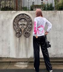 1:1 quality CH Hot Pink Horseshoe Circle White Long Sleeve Pocket T-Shirt