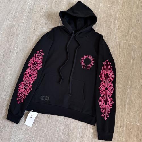 1:1 Top Quality CH Hot Pink Floral Sleeve Black Pullover Hoodie