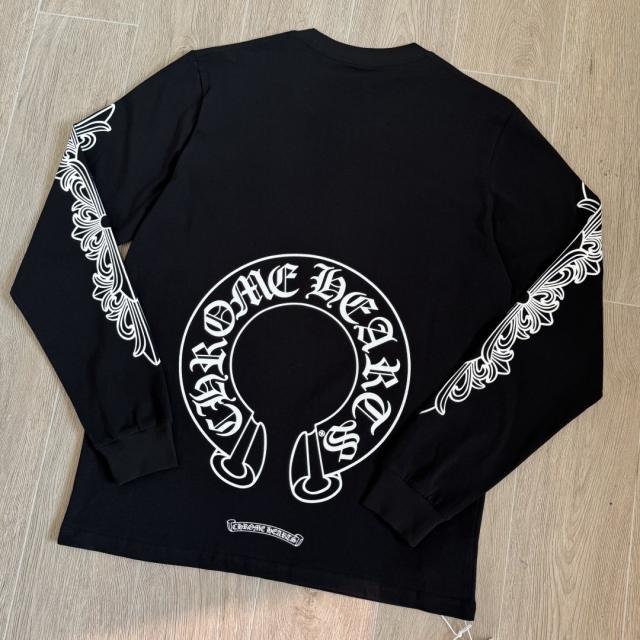 1:1 Quality CH White Floral Sleeve Black Horseshoe Circle Pocket Long Sleeve T-Shirt
