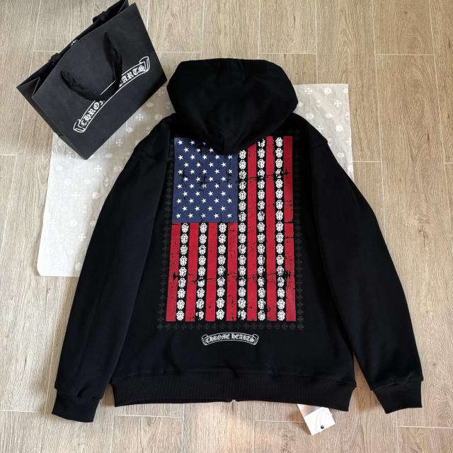 1:1 Top Quality CH USA American Flag Full Zip Hoodie