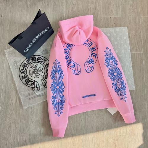1:1 Top Quality CH Blue Floral Sleeve Pink Horseshoe Graphic Pullover Hoodie