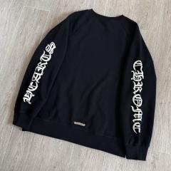 1:1 Top Quality CH Vertical Gothic Embroidery Black Crewneck Sweatshirt