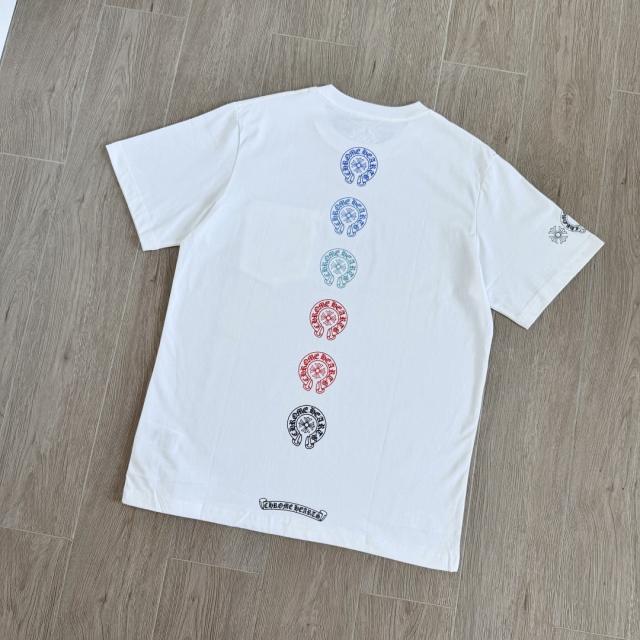 1:1 Top Quality CH Vertical Multicolor Horseshoe Circle White Pocket T-Shirt