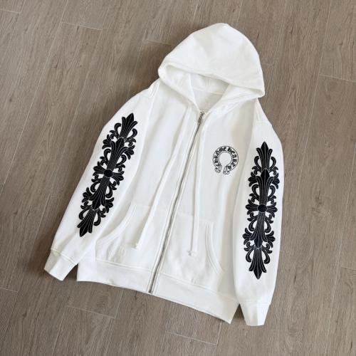 1:1 Top Quality CH Black Floral Cross Sleeve White Full Zip Hoodie