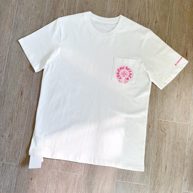 1:1 Top Quality CH Vertical Multicolor Horseshoe Circle White Pocket T-Shirt