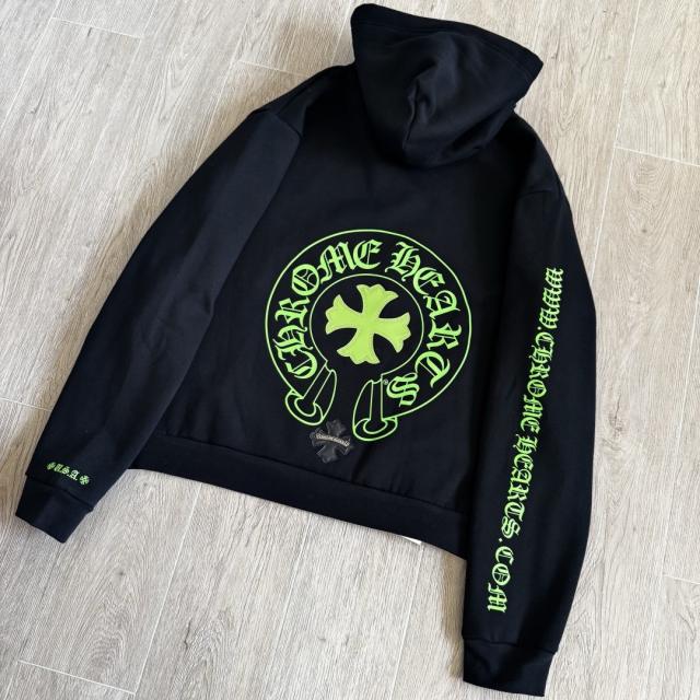 1:1 Top Quality CH Neon Green Horseshoe Cross Black Pullover Hoodie