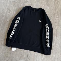 1:1 Top Quality CH Vertical Gothic Embroidery Black Crewneck Sweatshirt
