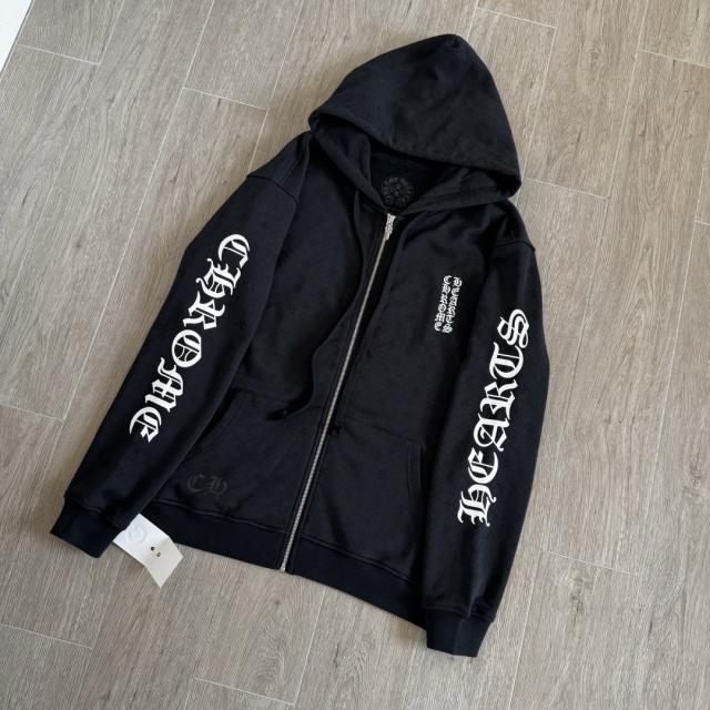1:1 Top Quality CH Vertical Gothic Word Black Full Zip Hoodie