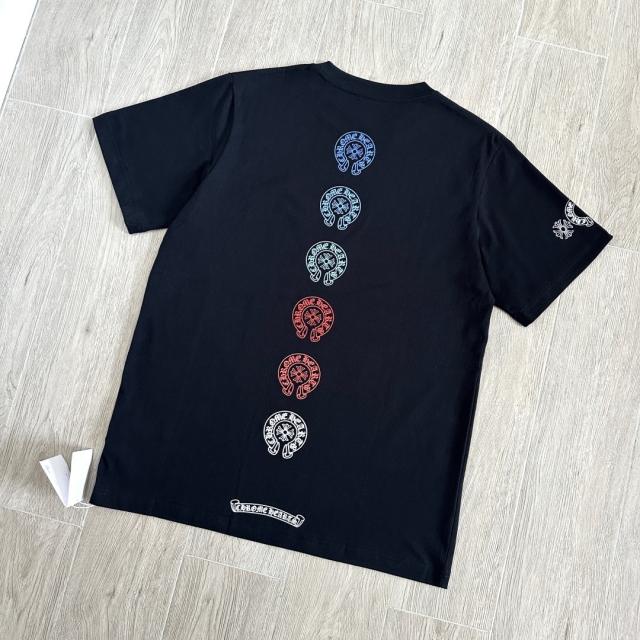 1:1 Top Quality CH Vertical Multicolor Horseshoe Circle White Pocket T-Shirt