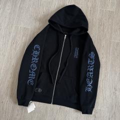 1:1 Top Quality CH Royal Blue Vertical Gothic Letter Black Full Zip Hoodie
