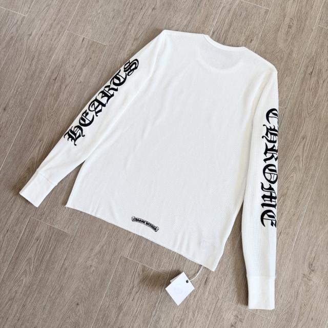 1:1 quality CH Vertical Gothic Word White Waffle Thermal Long Sleeve T-Shirt