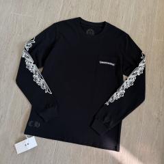 1:1 Quality CH Rose Sanskrit Letters Printed on Neck Arm Long Sleeve T-Shirt
