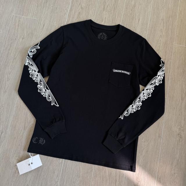 1:1 Quality CH Rose Sanskrit Letters Printed on Neck Arm Long Sleeve T-Shirt