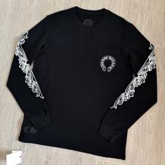 1:1 Quality CH White Floral Sleeve Black Horseshoe Circle Pocket Long Sleeve T-Shirt