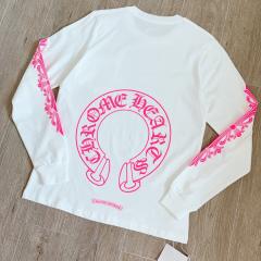 1:1 quality CH Hot Pink Horseshoe Circle White Long Sleeve Pocket T-Shirt
