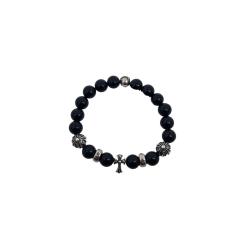 CH White Black Agate Cross Letter Bead Bracelet