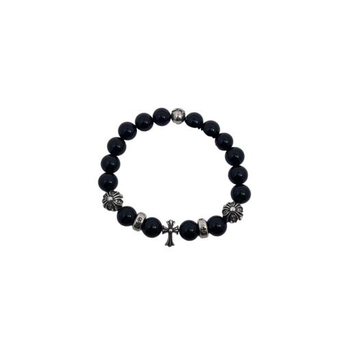CH White Black Agate Cross Letter Bead Bracelet