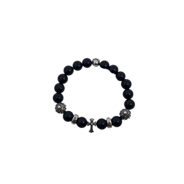 CH White Black Agate Cross Letter Bead Bracelet