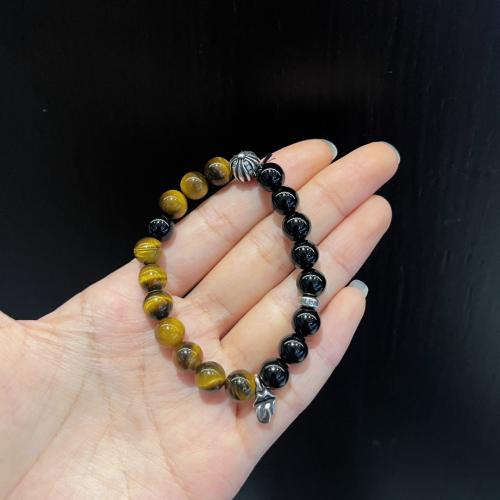 CH White Black Agate & Tiger Eye Cross Bracelet