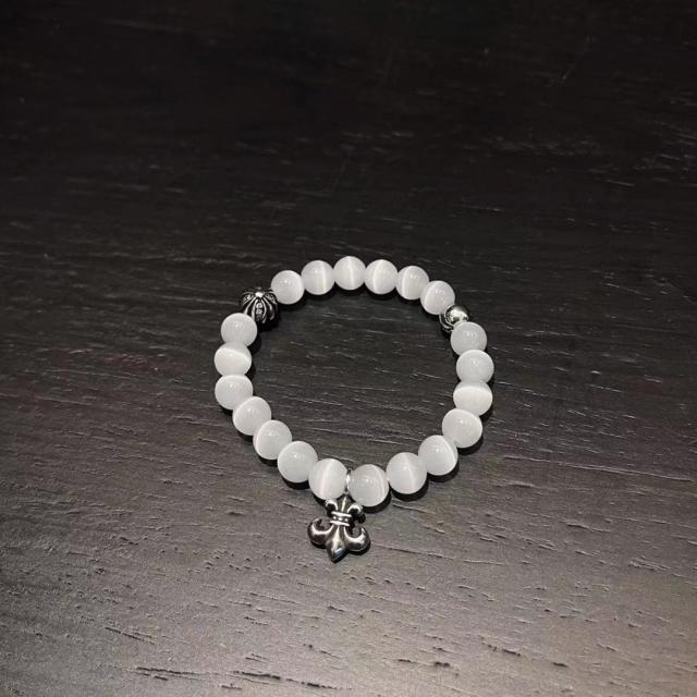 CH White Cat's Eye Stone Fleur-de-lis Bracelet