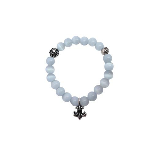 CH White Cat's Eye Stone Fleur-de-lis Bracelet