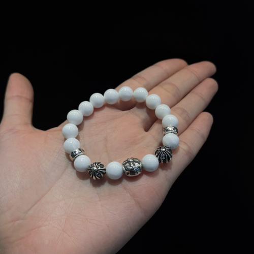 CH White Agate Cross Beaded Bracelet