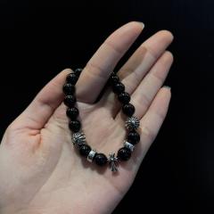 CH White Black Agate Cross Letter Bead Bracelet