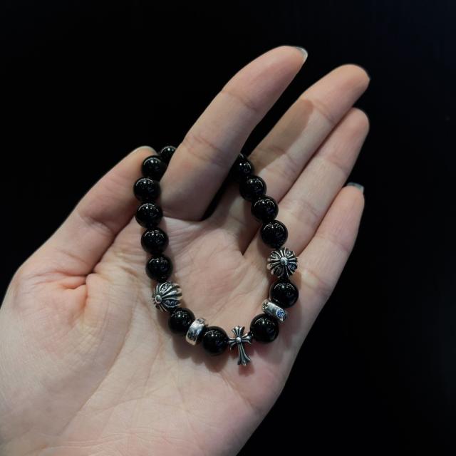 CH White Black Agate Cross Letter Bead Bracelet