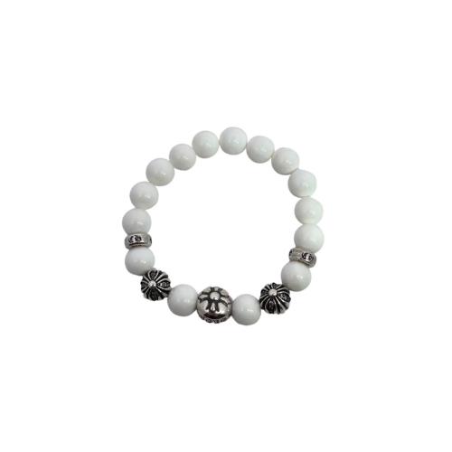 CH White Agate Cross Beaded Bracelet