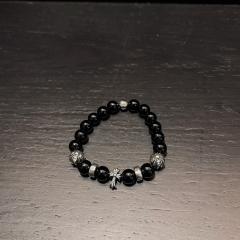 CH White Black Agate Cross Letter Bead Bracelet
