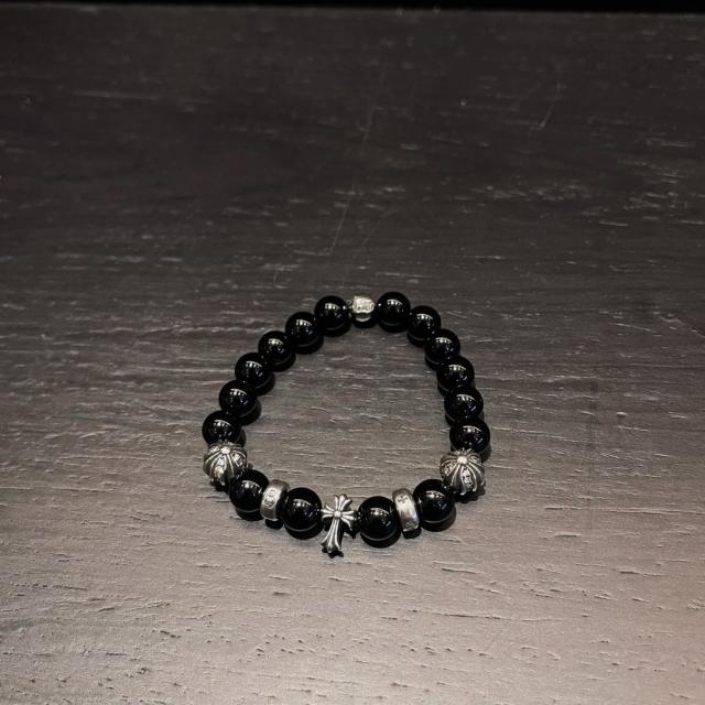 CH White Black Agate Cross Letter Bead Bracelet