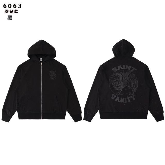 Saint Vanity Rhinestone Perforated Hoodie Short Set